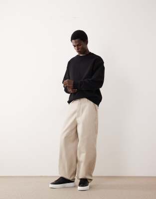 Asos Collective Ac-b-254 Tapered Barrel Fit Heavyweight Canvas Pants In Neutral