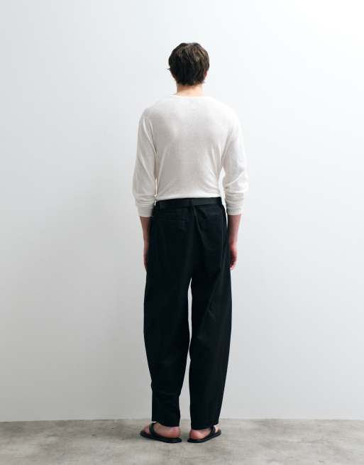 ASOS COLLECTIVE - AC-B-254 - Tapered og plisserede sorte barrel-bukser i bomulds-/hørblanding, 3 af 5