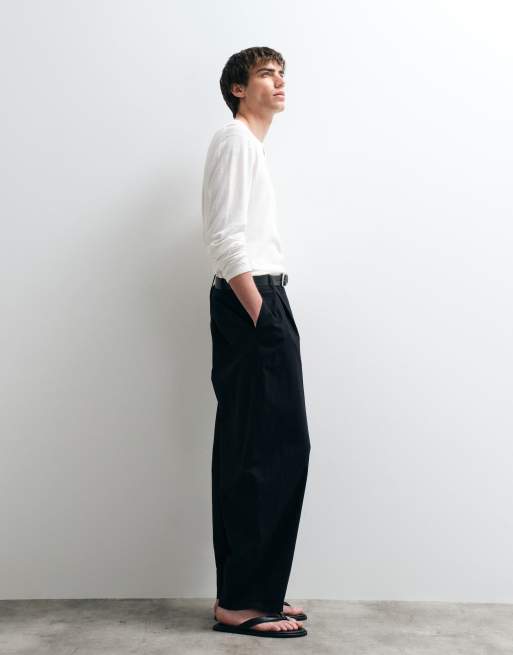 ASOS COLLECTIVE - AC-B-254 - Tapered og plisserede sorte barrel-bukser i bomulds-/hørblanding, 4 af 5