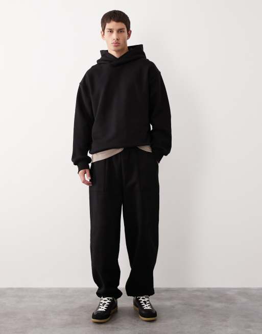 ASOS COLLECTIVE AC-B-2571 signature cuffed heavyweight jogger in black 