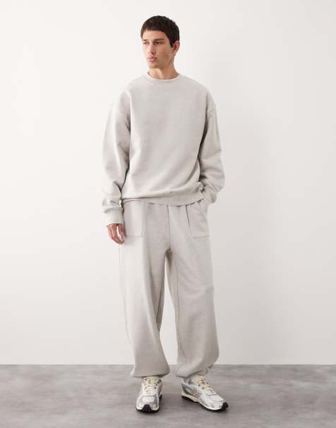 ASOS COLLECTIVE oversized cuffed super heavyweight jogger in heather marl - LGREY