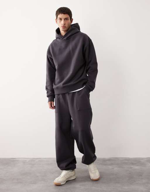 ASOS COLLECTIVE AC-B-2571 signature cuffed super heavyweight jogger in charcoal