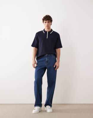 AC-B253 - Klassische Jeans in mittelblauer Stone-Waschung mit geradem Schnitt Blau 50 Regular