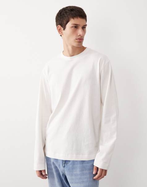 ASOS COLLECTIVE AC-T-251 - Cremefarvet langærmet T-shirt i kraftigt materiale med særlig pasform - view 1