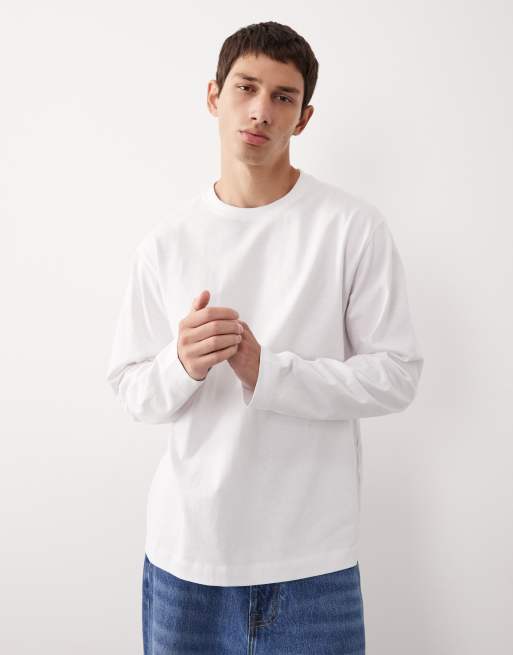 ASOS COLLECTIVE – AC-T-251 Signature – Gruby biały T-shirt z długimi rękawami