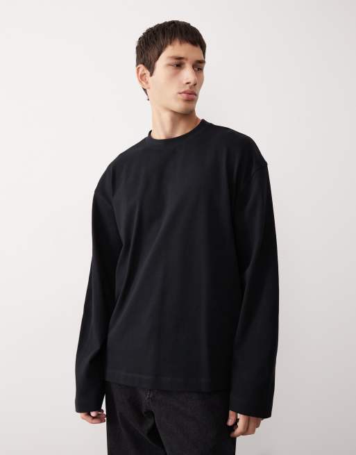 ASOS COLLECTIVE - AC-T-253 - Sort super kraftig oversized t-shirt med lange ærmer, 2 af 7