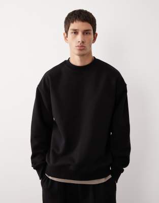 Asos Collective Ac-t-2571 Signature Fit Crew Neck Heavyweight Sweatshirt In Black
