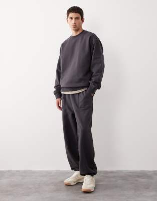 Asos Collective Ac-t-2571 Signature Fit Crew Neck Heavyweight Sweatshirt In Blue