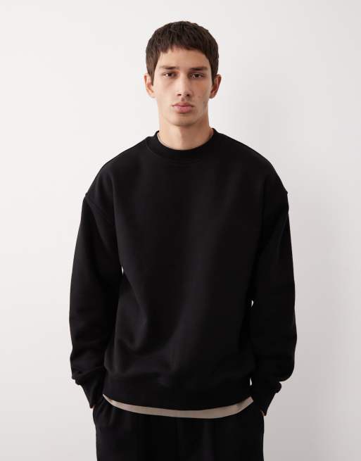 ASOS COLLECTIVE – AC-T-2571 – Signature-Fit-Sweatshirt aus schwerem Stoff in Schwarz mit Rundhalsausschnitt