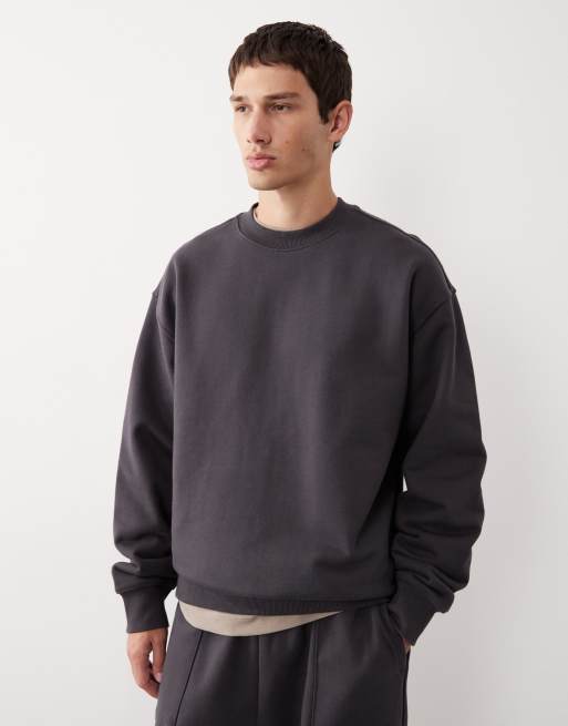 ASOS COLLECTIVE AC-T-2571 - Zwaar sweatshirt met signature pasvorm en ronde hals in antracietgrijs
