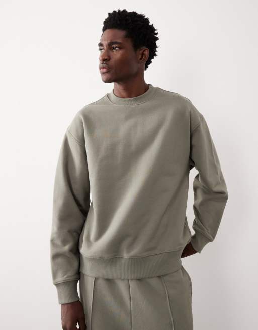 ASOS COLLECTIVE AC-T-2571 - Zwaar sweatshirt met signature pasvorm en ronde hals in lichtkaki