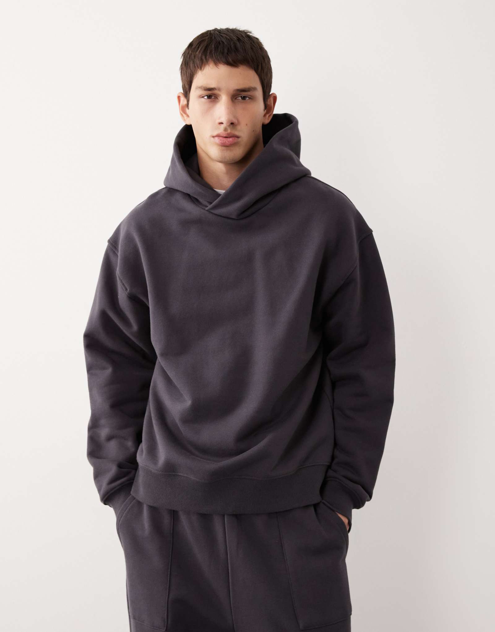 Толстовка ASOS COLLECTIVE AC-T-2572 signature fit heavyweight с капюшоном цвета древесного угля