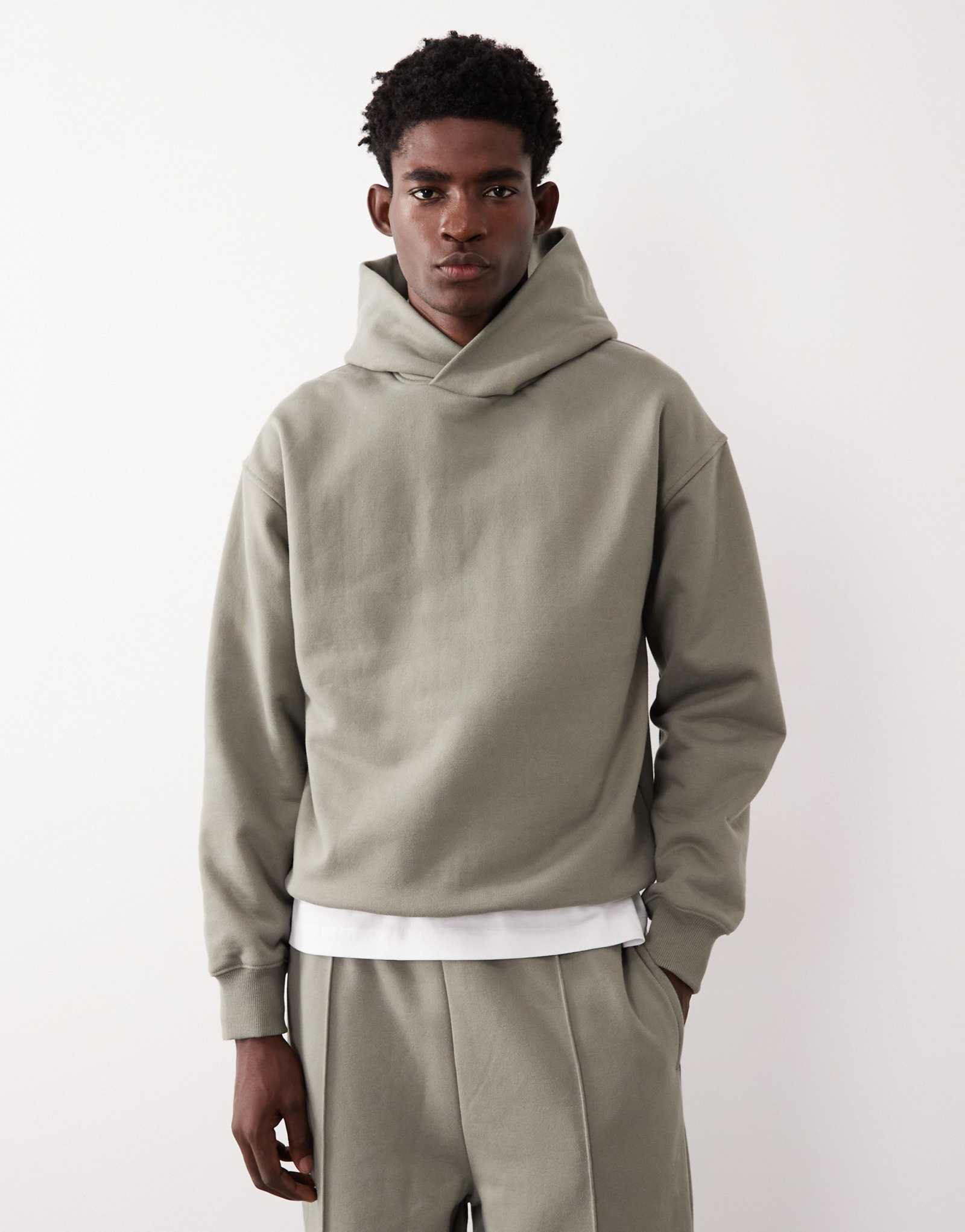 Фирменная толстовка ASOS COLLECTIVE AC-T-2572 с капюшоном в тяжелом весе бледно-хаки