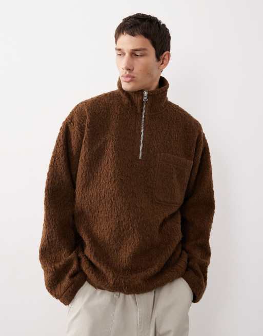 ASOS COLLECTIVE AC-T-2573 - Pile soffice marrone con collo a imbuto e zip corta