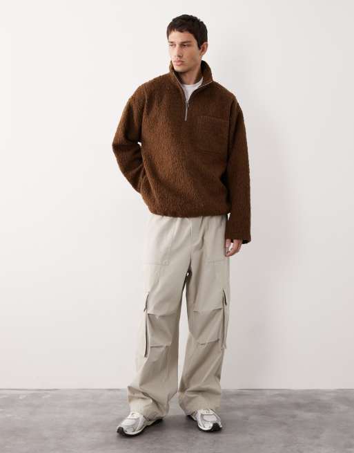 ASOS COLLECTIVE AC-T-2573 - Pile soffice marrone super pesante con collo a imbuto e zip corta , 3 di 7