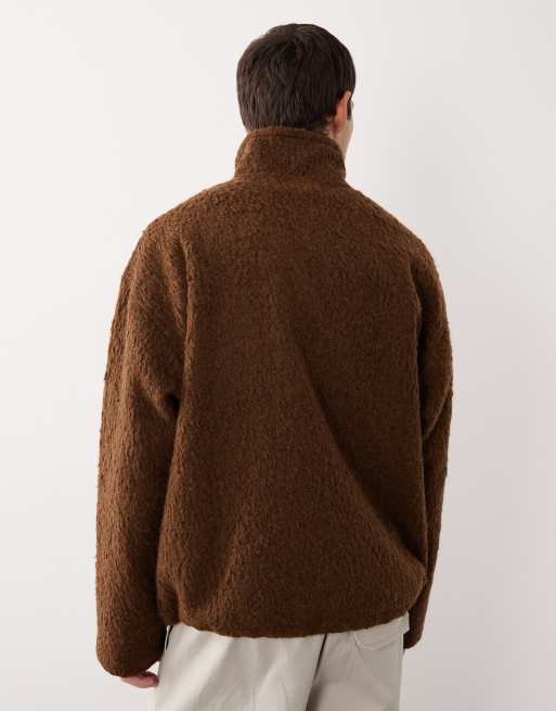 ASOS COLLECTIVE AC-T-2573 - Pile soffice marrone super pesante con collo a imbuto e zip corta , 4 di 7
