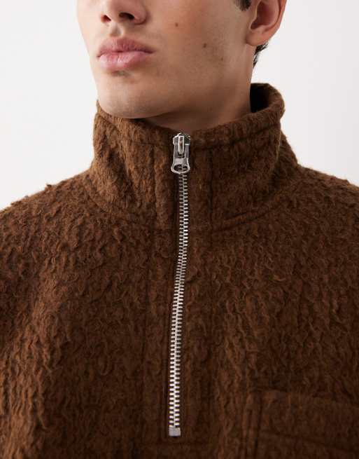 ASOS COLLECTIVE AC-T-2573 - Pile soffice marrone super pesante con collo a imbuto e zip corta , 6 di 7