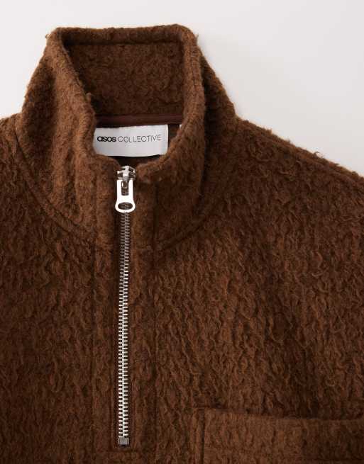 ASOS COLLECTIVE AC-T-2573 - Pile soffice marrone super pesante con collo a imbuto e zip corta , 7 di 7