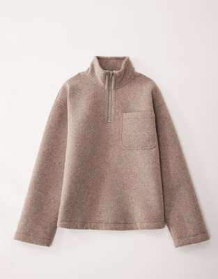 ASOS COLLECTIVE - AC-T-2573 - Pull signature en tissu effet néoprène ultra épais à col cheminée zippé - Marron Clair-Brown
