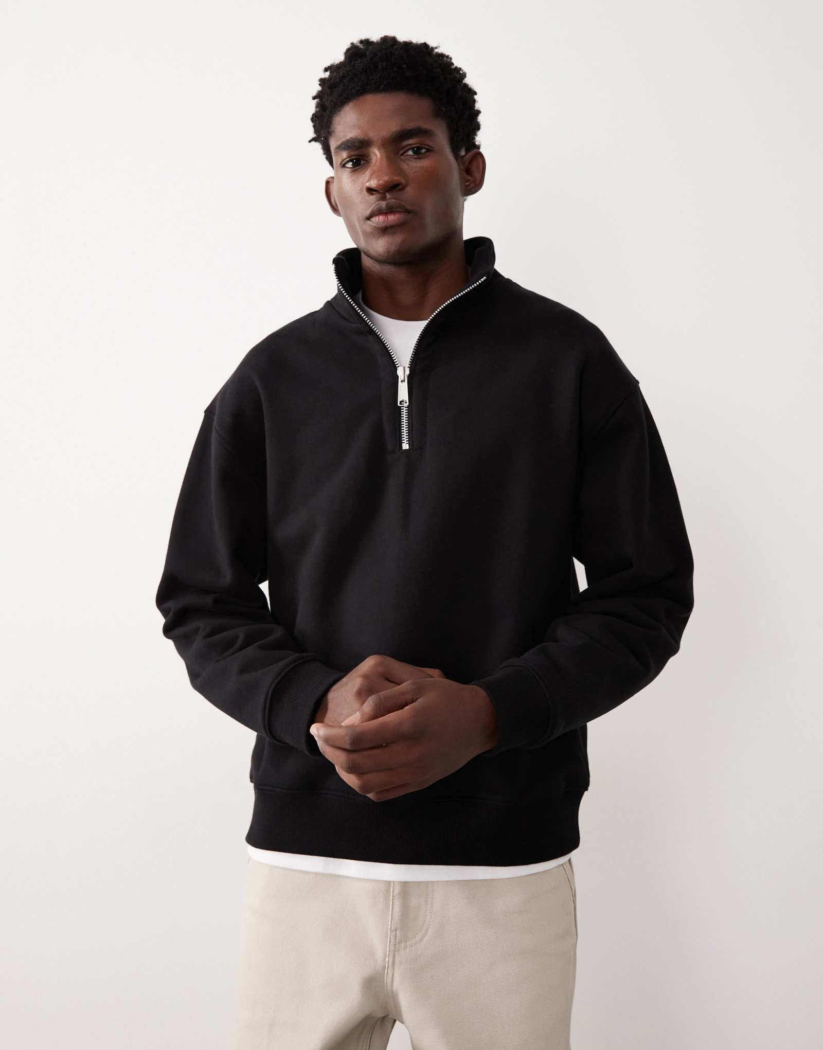 Фирменная толстовка ASOS COLLECTIVE AC-T-2573 черного цвета с воронкой и застежкой-молнией на четверть дюйма в тяжелом весе