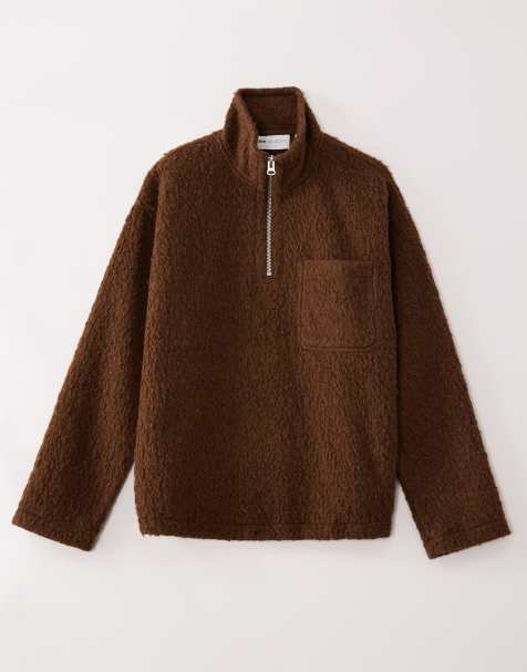 ASOS COLLECTIVE – AC-T-2573 – Signature-Fit-Sweatshirt aus sehr schwerem Teddystoff in Braun, mit kurzem Reißverschluss und Stehkragen - view 1