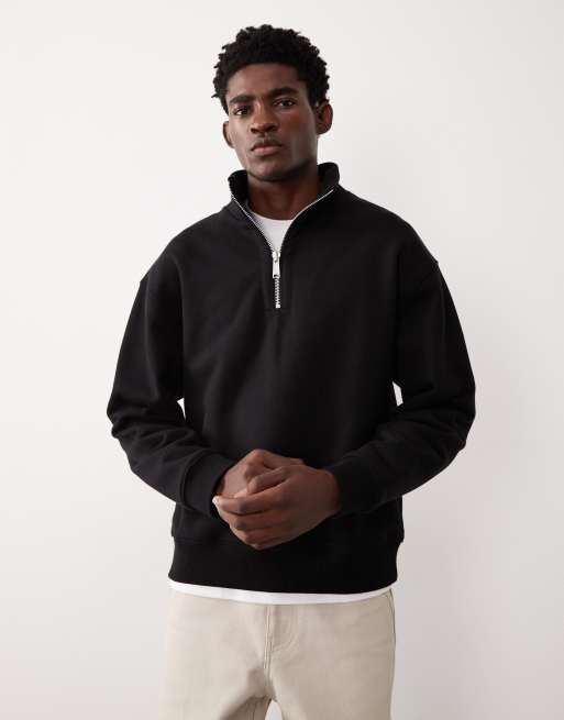 ASOS COLLECTIVE AC-T-2573 - Zwaar sweatshirt met signature pasvorm, opstaande boord en kwartrits in zwart