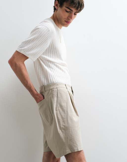 ASOS COLLECTIVE – Beige shorts i bomull och linnemix med veck, 2 av 5