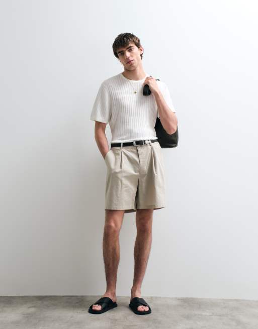 ASOS COLLECTIVE – Beige shorts i bomull och linnemix med veck, 4 av 5