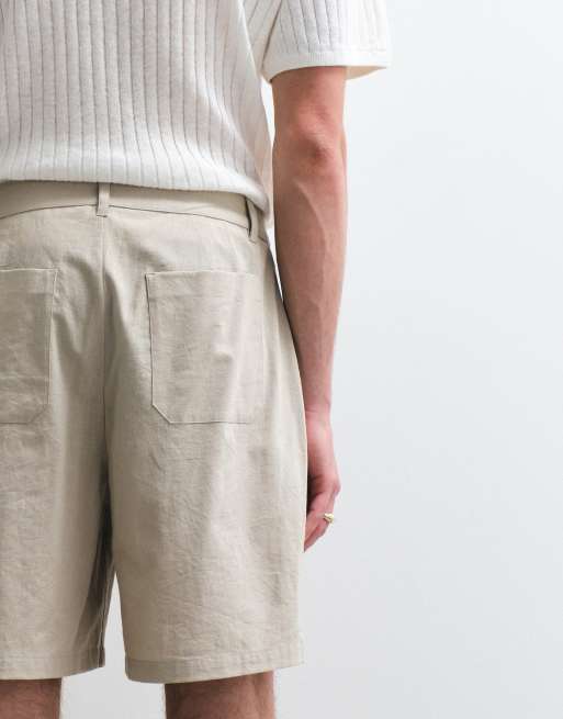 ASOS COLLECTIVE – Beige shorts i bomull och linnemix med veck, 5 av 5