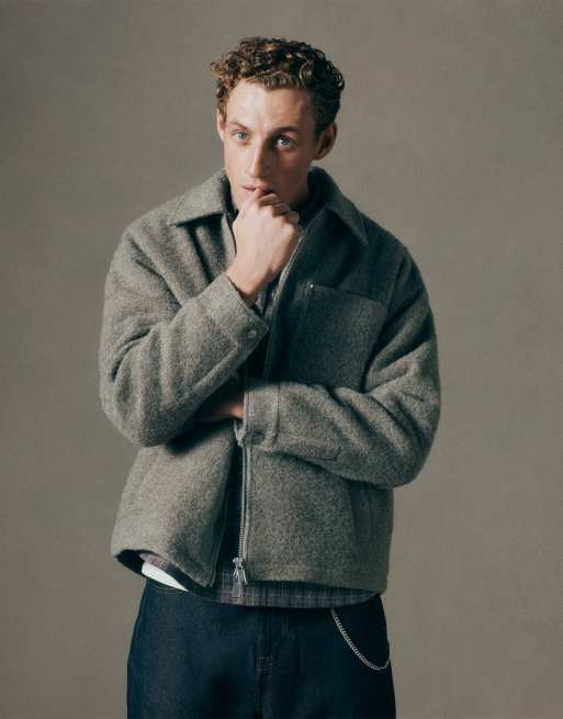 ASOS COLLECTIVE – Brązowa pikowana kurtka koszulowa z domieszką wełny