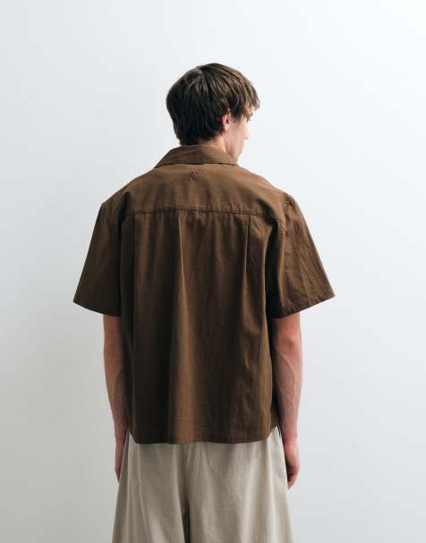 ASOS COLLECTIVE - Brun afslappet skjorte med broderinger i bomulds-/hørblanding - view 1