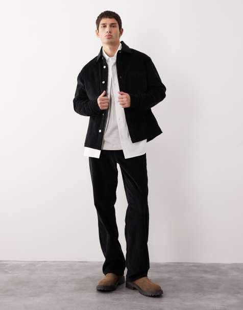 ASOS COLLECTIVE - Camicia comoda in tessuto a coste spesso nero in coordinato - view 1
