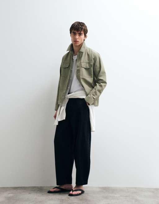 ASOS COLLECTIVE - Camicia multitasche comoda a maniche lunghe kaki, 4 di 5
