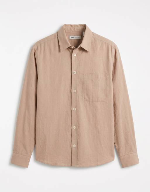 ASOS COLLECTIVE - Camicia oversize a maniche lunghe in cotone e lino beige in coordinato, 6 di 9