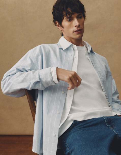 ASOS COLLECTIVE - Camicia Oxford super oversize blu e bianca a righe - view 1