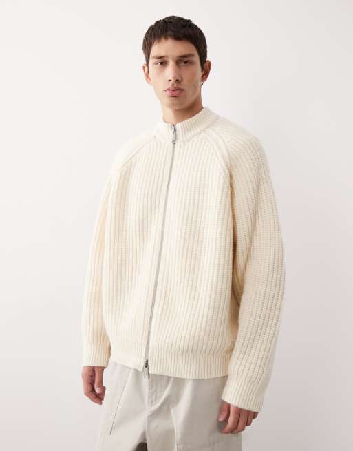 ASOS COLLECTIVE - Cardigan oversize écru in maglia misto lana con chiusura zip