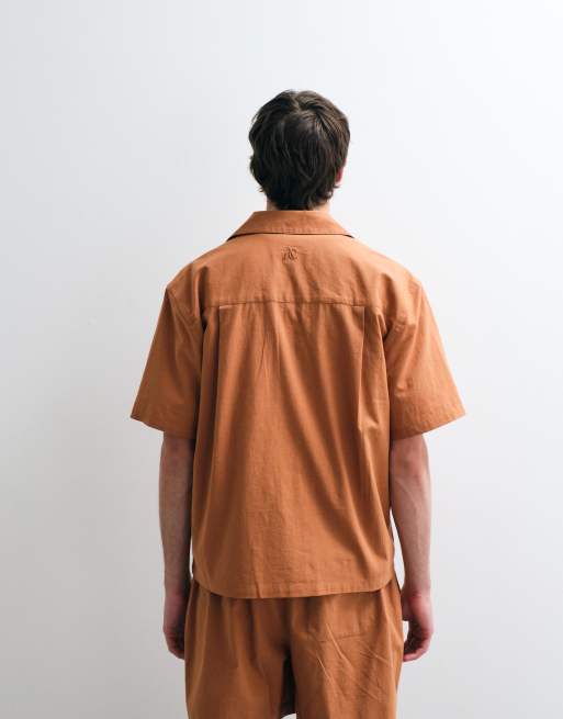 ASOS COLLECTIVE - Chemise d'ensemble décontractée en coton et lin - Orange, 2 de 5