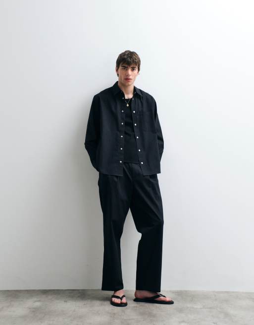 ASOS COLLECTIVE - Chemise oversize d'ensemble en coton et lin - Noir, 2 de 5