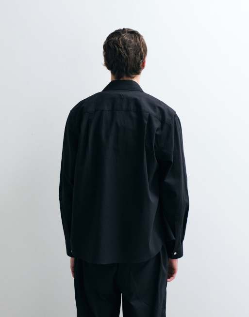 ASOS COLLECTIVE - Chemise oversize d'ensemble en coton et lin - Noir, 4 de 5