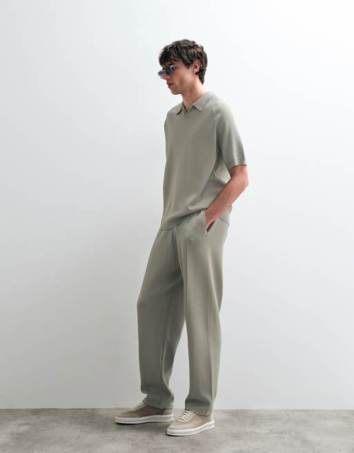 ASOS COLLECTIVE co-ord compact knitted relaxed notch neck polo in green, 2 of 9