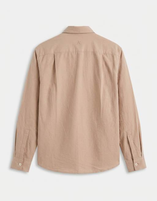 ASOS COLLECTIVE co-ord oversized long sleeve cotton shirt with linen in beige, 7 of 9