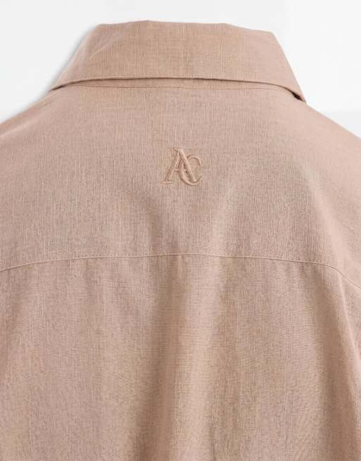ASOS COLLECTIVE co-ord oversized long sleeve cotton shirt with linen in beige, 8 of 9