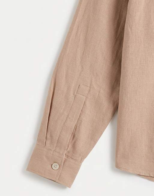 ASOS COLLECTIVE co-ord oversized long sleeve cotton shirt with linen in beige, 9 of 9