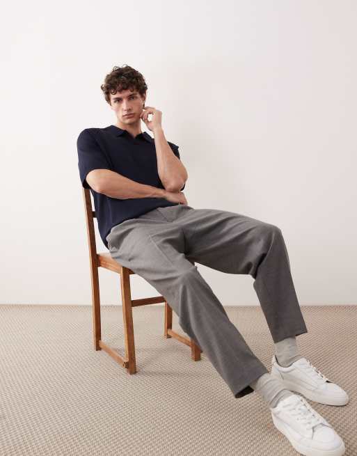 ASOS COLLECTIVE compact knitted relaxed notch neck polo in navy, 3 of 6