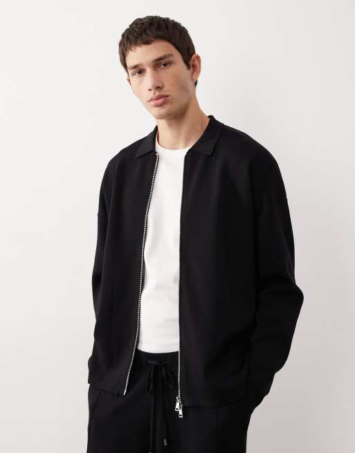 ASOS COLLECTIVE - Coordinato comodo nero in maglia con joggers affusolati e cardigan con zip