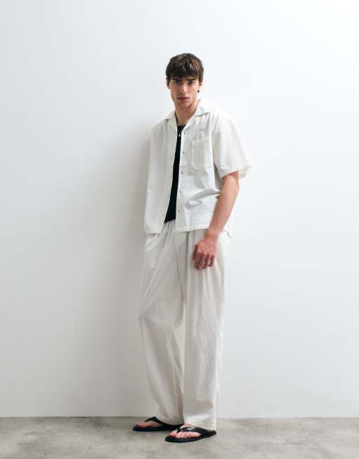 ASOS COLLECTIVE - Coordinato in cotone e lino color crema