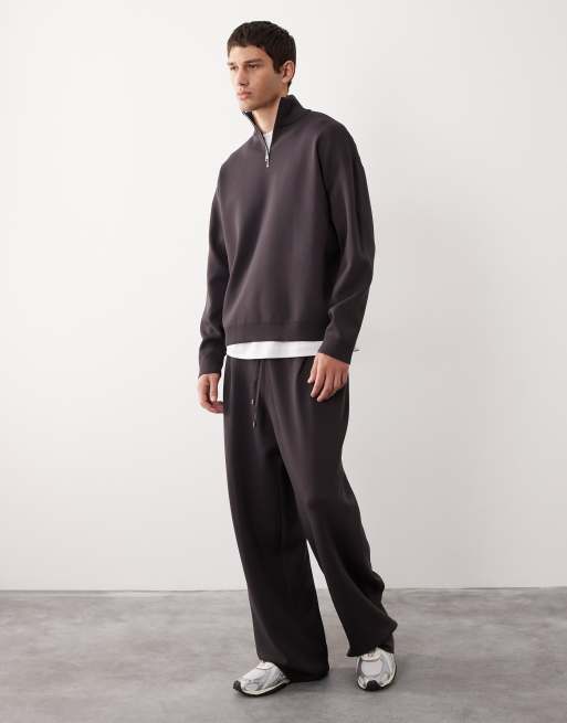 ASOS COLLECTIVE - Coordinato sportivo in maglia antracite con joggers a palloncino e top con zip corta