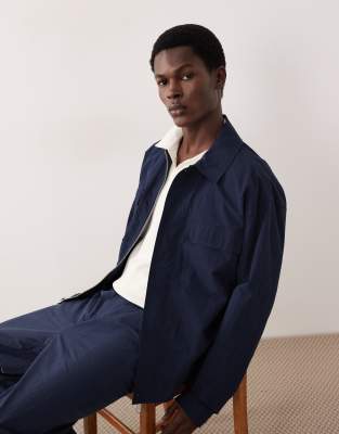 Asos Collective Cotton Nylon Blend Shacket In Blue