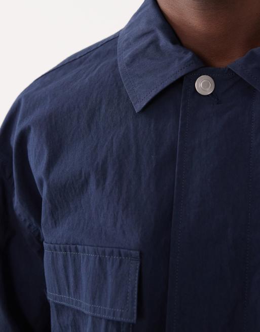 ASOS COLLECTIVE cotton nylon blend shacket in navy (part of a set), 3 of 6