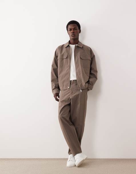 ASOS COLLECTIVE cotton nylon shacket blend in brown - part of a set - view 1